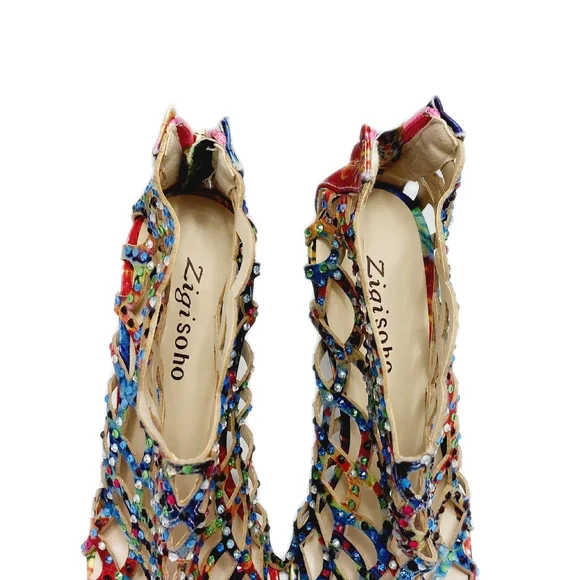 Zigi Soho Womens 8.5M Duran Rhinestone Cage Peep Toe Heels Multi-color NEW - Picture 3 of 10